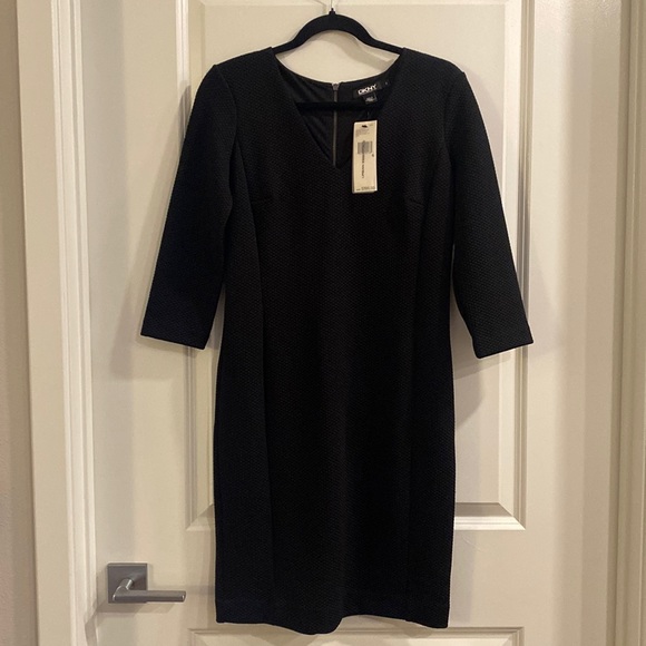 Dkny Dresses & Skirts - DKNY Women’s Black Dress Hexagonal Pattern 3/4 sleeve NWT